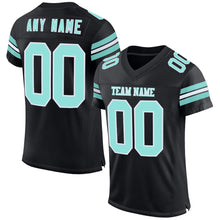 Laden Sie das Bild in den Galerie-Viewer, Custom Black Ice Blue-White Mesh Authentic Football Jersey