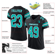 Laden Sie das Bild in den Galerie-Viewer, Custom Black Aqua-White Mesh Authentic Football Jersey