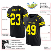 Laden Sie das Bild in den Galerie-Viewer, Custom Black Light Yellow Mesh Authentic Football Jersey