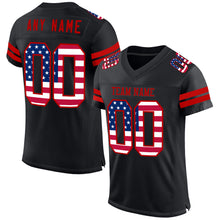 Laden Sie das Bild in den Galerie-Viewer, Custom Black USA Flag-Red Mesh Authentic Football Jersey