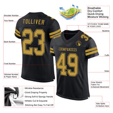 Laden Sie das Bild in den Galerie-Viewer, Custom Black Old Gold Mesh Authentic Football Jersey