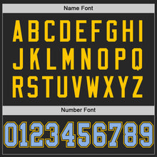 Laden Sie das Bild in den Galerie-Viewer, Custom Black Light Blue-Yellow Mesh Authentic Football Jersey