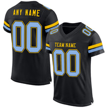 Laden Sie das Bild in den Galerie-Viewer, Custom Black Light Blue-Yellow Mesh Authentic Football Jersey