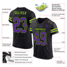 Laden Sie das Bild in den Galerie-Viewer, Custom Black Purple-Neon Green Mesh Authentic Football Jersey