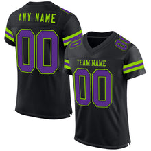 Laden Sie das Bild in den Galerie-Viewer, Custom Black Purple-Neon Green Mesh Authentic Football Jersey
