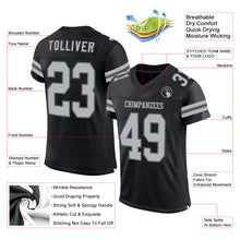 Laden Sie das Bild in den Galerie-Viewer, Custom Black Gray-Steel Gray Mesh Authentic Football Jersey
