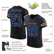 Laden Sie das Bild in den Galerie-Viewer, Custom Black Royal-Old Gold Mesh Authentic Football Jersey