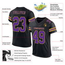 Laden Sie das Bild in den Galerie-Viewer, Custom Black Purple-Old Gold Mesh Authentic Football Jersey