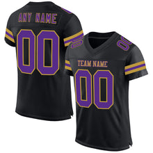 Laden Sie das Bild in den Galerie-Viewer, Custom Black Purple-Old Gold Mesh Authentic Football Jersey