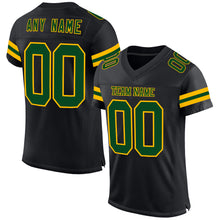 Laden Sie das Bild in den Galerie-Viewer, Custom Black Green-Gold Mesh Authentic Football Jersey