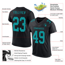 Laden Sie das Bild in den Galerie-Viewer, Custom Black Teal Mesh Authentic Football Jersey