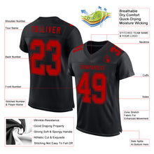 Load image into Gallery viewer, Custom Black Red Mesh Authentic Football Jersey