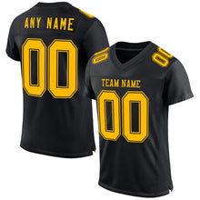 Laden Sie das Bild in den Galerie-Viewer, Custom Black Gold Mesh Authentic Football Jersey