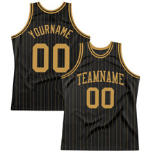 Загрузить изображение в средство просмотра галереи, Custom Black Old Gold Pinstripe Old Gold Authentic Basketball Jersey