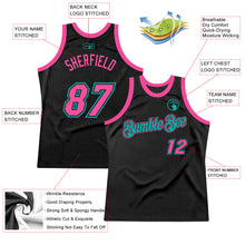 Загрузить изображение в средство просмотра галереи, Custom Black Pink-Aqua Authentic Throwback Basketball Jersey