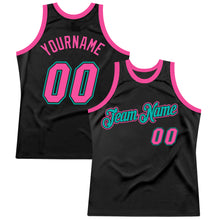 Загрузить изображение в средство просмотра галереи, Custom Black Pink-Aqua Authentic Throwback Basketball Jersey