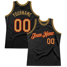 Загрузить изображение в средство просмотра галереи, Custom Black Old Gold-Red Authentic Throwback Basketball Jersey
