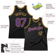 Загрузить изображение в средство просмотра галереи, Custom Black Purple-Old Gold Authentic Throwback Basketball Jersey