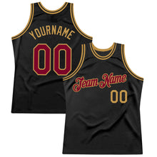 Загрузить изображение в средство просмотра галереи, Custom Black Maroon-Old Gold Authentic Throwback Basketball Jersey