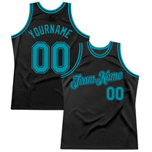 Laden Sie das Bild in den Galerie-Viewer, Custom Black Teal Authentic Throwback Basketball Jersey