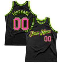 Laden Sie das Bild in den Galerie-Viewer, Custom Black Pink-Neon Green Authentic Throwback Basketball Jersey