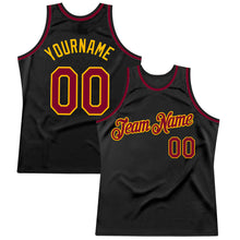 Загрузить изображение в средство просмотра галереи, Custom Black Maroon-Gold Authentic Throwback Basketball Jersey