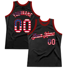 Загрузить изображение в средство просмотра галереи, Custom Black USA Flag-Red Authentic Throwback Basketball Jersey