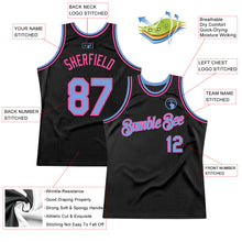 Load image into Gallery viewer, Custom Black Light Blue-Pink Authentic Throwback Basketball Jersey