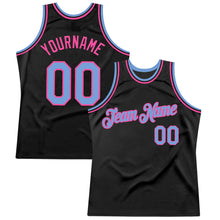 Load image into Gallery viewer, Custom Black Light Blue-Pink Authentic Throwback Basketball Jersey