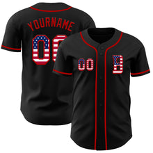 Laden Sie das Bild in den Galerie-Viewer, Custom Black USA Flag-Red Authentic Baseball Jersey
