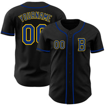 Laden Sie das Bild in den Galerie-Viewer, Custom Black Royal-Yellow Authentic Baseball Jersey