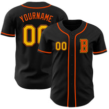 Laden Sie das Bild in den Galerie-Viewer, Custom Black Gold-Orange Authentic Baseball Jersey