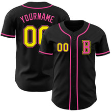 Load image into Gallery viewer, Custom Black Light Yellow-Pink Authentic Baseball Jersey