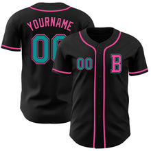 Laden Sie das Bild in den Galerie-Viewer, Custom Black Teal-Pink Authentic Baseball Jersey