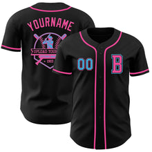 Laden Sie das Bild in den Galerie-Viewer, Custom Black Sky Blue-Pink Authentic Baseball Jersey
