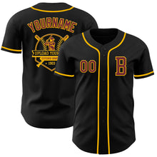 Laden Sie das Bild in den Galerie-Viewer, Custom Black Burgundy-Gold Authentic Baseball Jersey