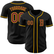 Laden Sie das Bild in den Galerie-Viewer, Custom Black Burgundy-Gold Authentic Baseball Jersey