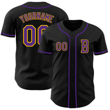 Laden Sie das Bild in den Galerie-Viewer, Custom Black Purple-Gold Authentic Baseball Jersey