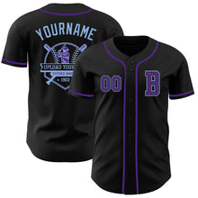 Laden Sie das Bild in den Galerie-Viewer, Custom Black Purple-Light Blue Authentic Baseball Jersey