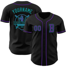 Laden Sie das Bild in den Galerie-Viewer, Custom Black Purple-Teal Authentic Baseball Jersey