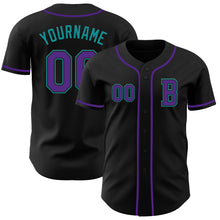 Laden Sie das Bild in den Galerie-Viewer, Custom Black Purple-Teal Authentic Baseball Jersey
