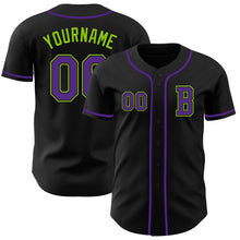 Laden Sie das Bild in den Galerie-Viewer, Custom Black Purple-Neon Green Authentic Baseball Jersey