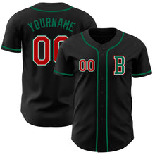 Laden Sie das Bild in den Galerie-Viewer, Custom Black Red-Kelly Green Authentic Baseball Jersey
