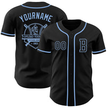 Laden Sie das Bild in den Galerie-Viewer, Custom Black Light Blue Authentic Baseball Jersey