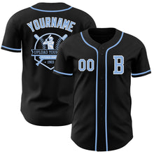 Laden Sie das Bild in den Galerie-Viewer, Custom Black Light Blue-White Authentic Baseball Jersey