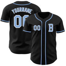 Laden Sie das Bild in den Galerie-Viewer, Custom Black Light Blue-White Authentic Baseball Jersey