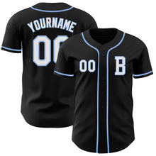 Laden Sie das Bild in den Galerie-Viewer, Custom Black White-Light Blue Authentic Baseball Jersey