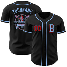 Laden Sie das Bild in den Galerie-Viewer, Custom Black Red-Light Blue Authentic Baseball Jersey