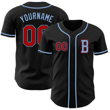 Laden Sie das Bild in den Galerie-Viewer, Custom Black Red-Light Blue Authentic Baseball Jersey