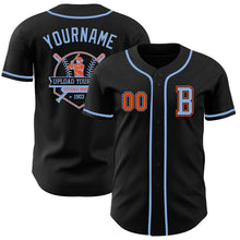 Laden Sie das Bild in den Galerie-Viewer, Custom Black Orange-Light Blue Authentic Baseball Jersey